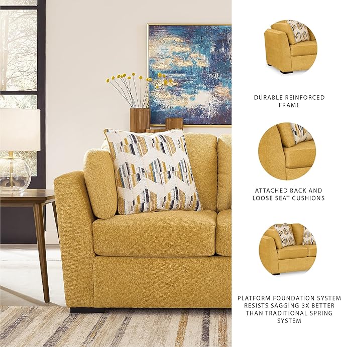 Signature Design by Ashley Keerwick Scandinavian Loveseat with 4 Toss Pillows, Yellow