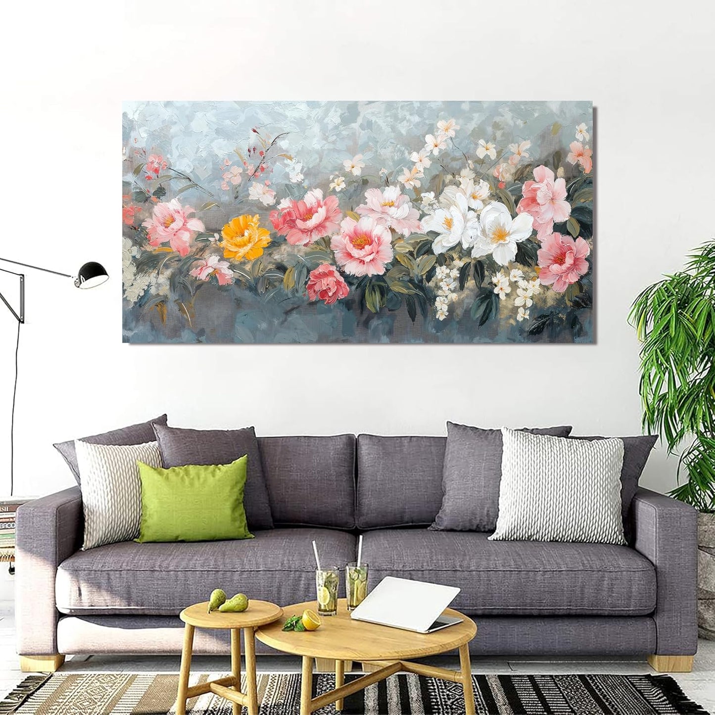 Canvas Wall Art Decor Colorful Flower Oversized Wall Art Decor Modern Large Wall Decorations For Living Room Artwork For Walls Botanical Wall Decor prints Paintings Bedroom Office Decor 29"X58"