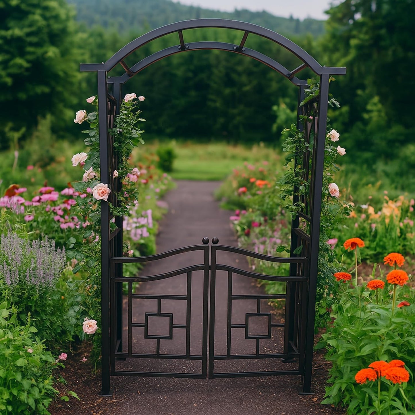 Black Aluminum Garden Arbor Arch with Gate