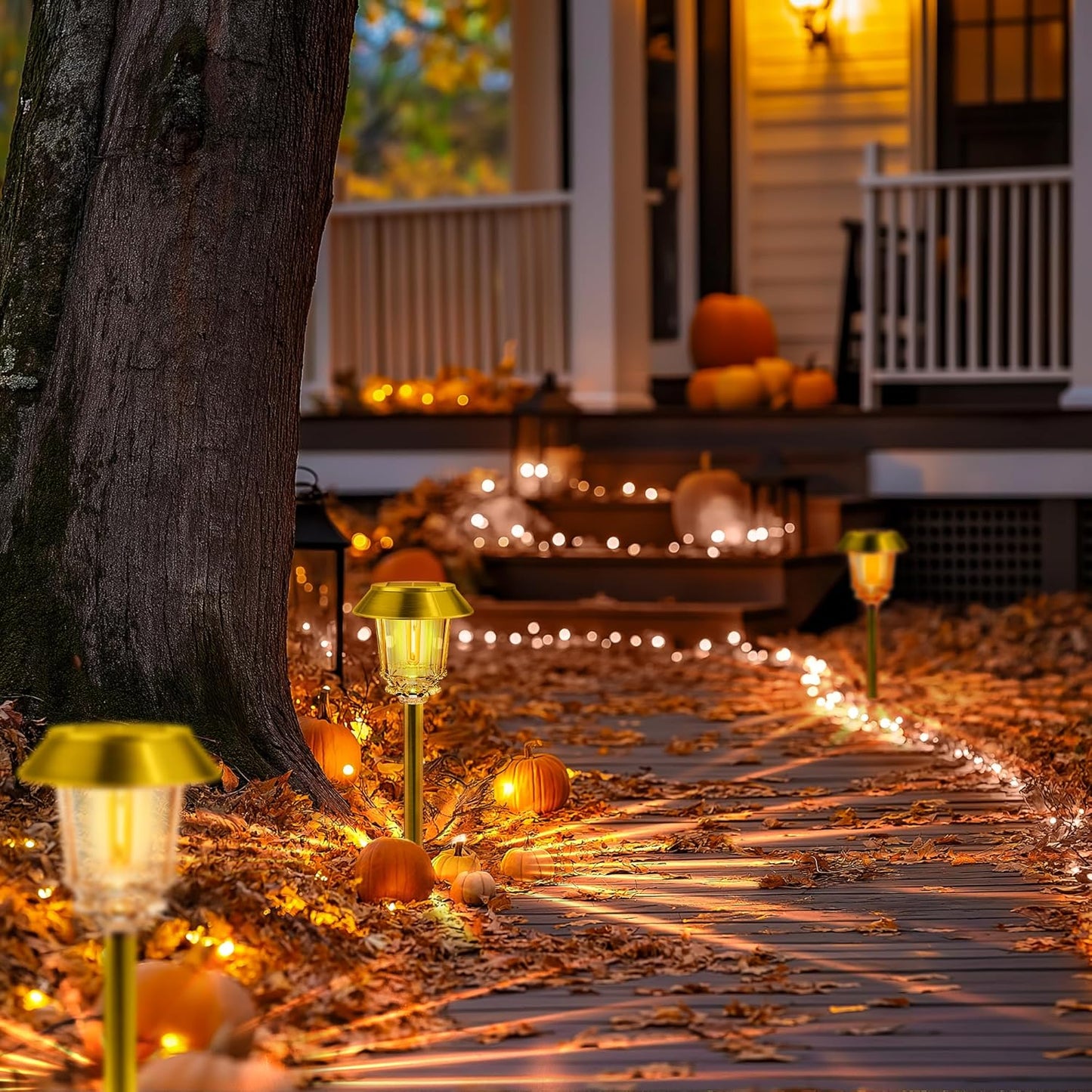 Solar Lights Outdoor Waterproof,4 Pack Gold Pathway Lights with 10-40 LM Dimmable Glass and Metal, Solar Powered Garden Decor for Yard,Patio,Pathway,Driveway Fall Decoration(Warm White)