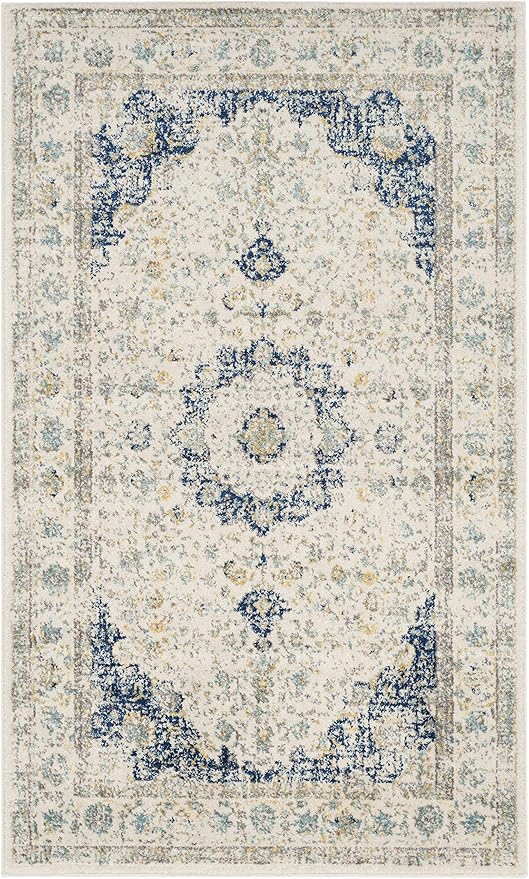 SAFAVIEH Area Rug 11x15 - Evoke Collection - Large - Ivory & Blue, Shabby Chic Oriental Medallion Design, Non-Shedding & Easy to Clean, Ideal for Living Room, Bedroom, Dining Space (EVK220C)