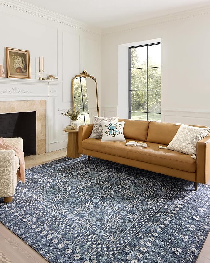 Loloi Rifle Paper Co. Maison Collection MAO-03 Rosette Blue 2'-6" x 7'-6", .19" Pile Height, Runner Rug
