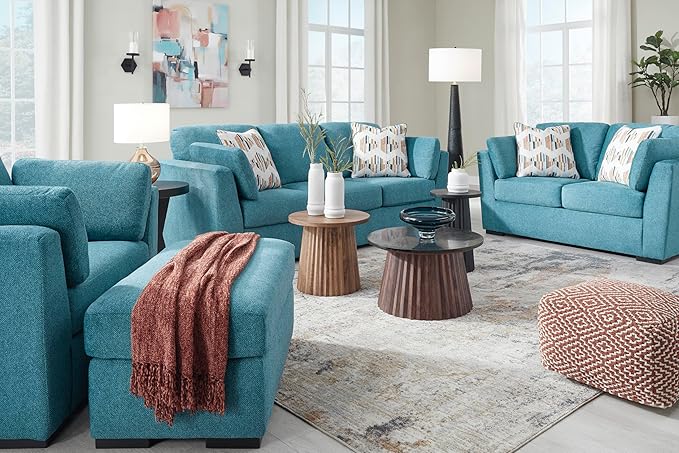 Signature Design by Ashley Keerwick Scandinavian Sofa with 4 Toss Pillows, Blue