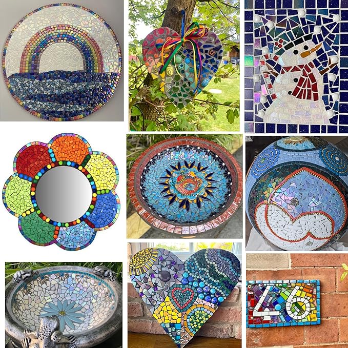Youway Style Iridescent White Mosaic Tiles for Crafts Bulk,200g White Stained Glass Mosaic Supplies,Broken Glass Pieces for Garden Kit Crafts,DIY Mosaic Art