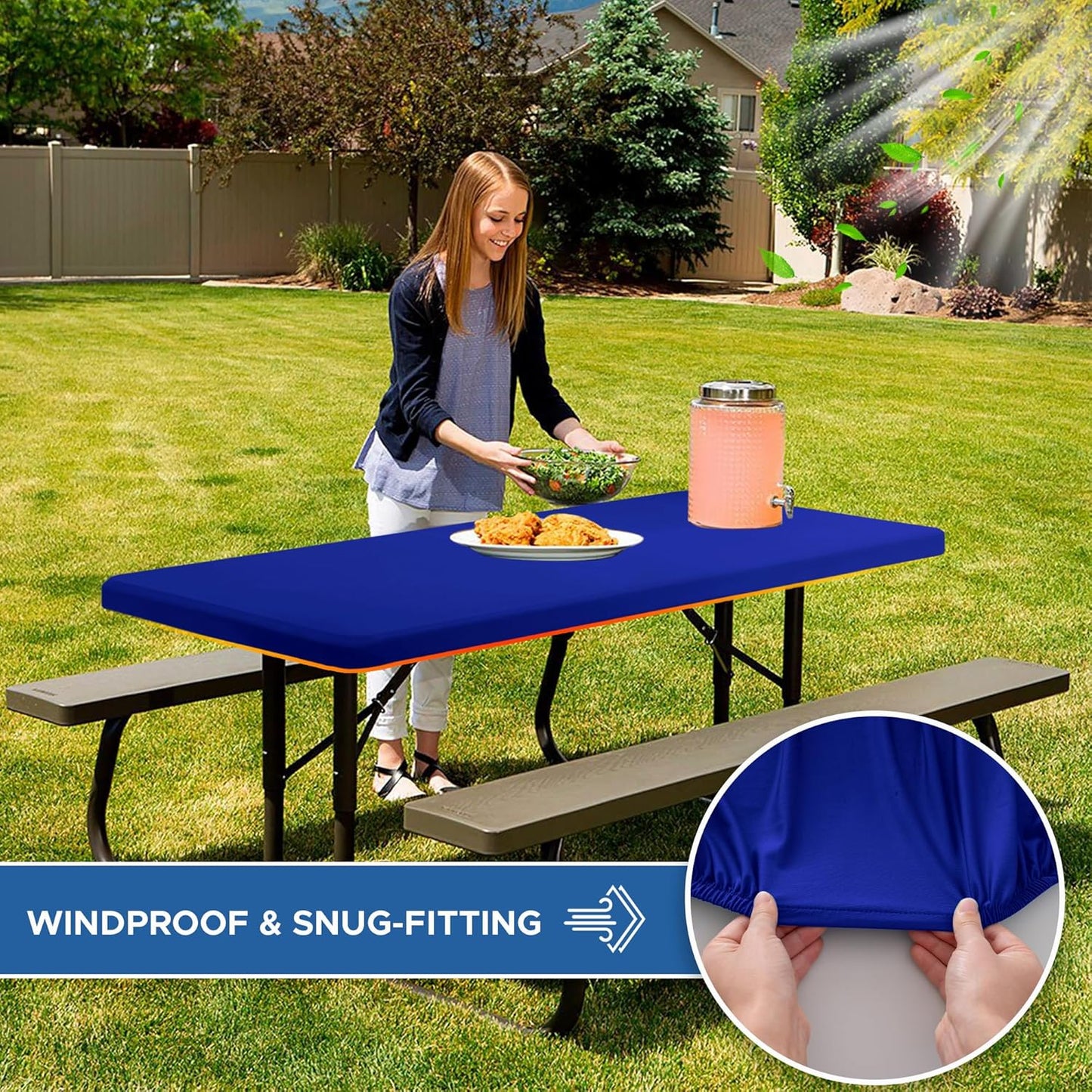 Spandex Table Cover for 6 Foot Rectangle Tables-4 Pack Royal Blue Outdoor Picnic Elastic Table Cover-Spandex Stretch Folding Table Cloths for Camping Dining Room Patio Kitchen Banquet Party