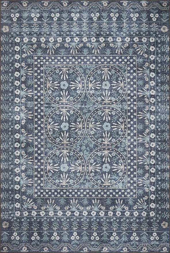 Loloi Rifle Paper Co. Maison Collection MAO-03 Rosette Blue 2'-6" x 9'-6", .19" Pile Height, Runner Rug