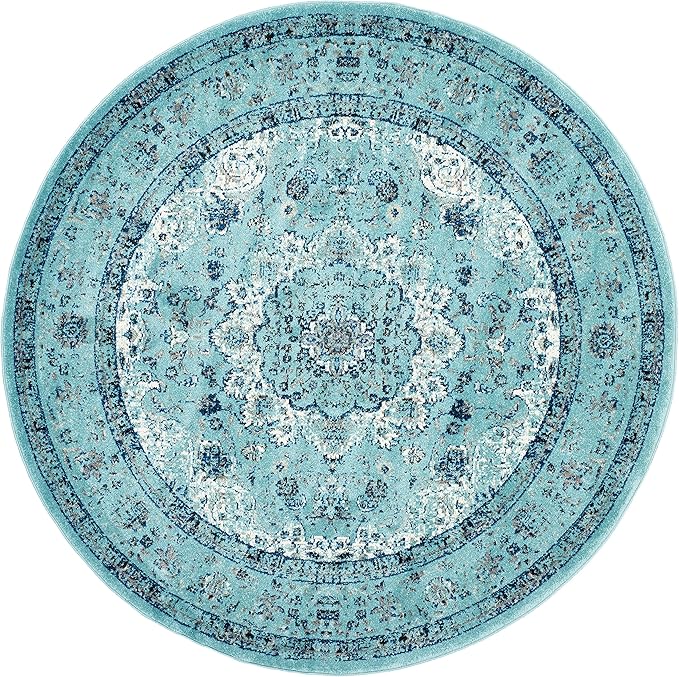 SAFAVIEH Evoke Collection Area Rug - 5'1" Round, Light Blue, Shabby Chic Oriental Medallion Design, Non-Shedding & Easy to Clean, Ideal for Living Room, Bedroom, Dining Space (EVK220E)