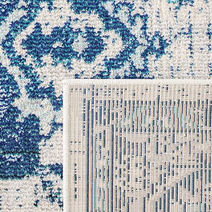 SAFAVIEH Monaco Collection Runner Rug - 2'2" x 6', Ivory & Blue, Non-Shedding & Easy to Clean, Distressed Medallion Design, Ideal for Hallway, Kitchen Foyer, Entryway (MNC243A)