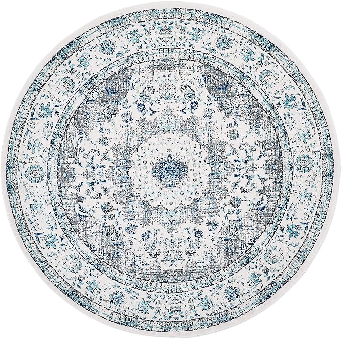 SAFAVIEH Evoke Collection Area Rug - 9' Round, Ivory & Grey, Shabby Chic Oriental Medallion Design, Non-Shedding & Easy to Clean, Ideal for Living Room, Bedroom, Dining Space (EVK220D)