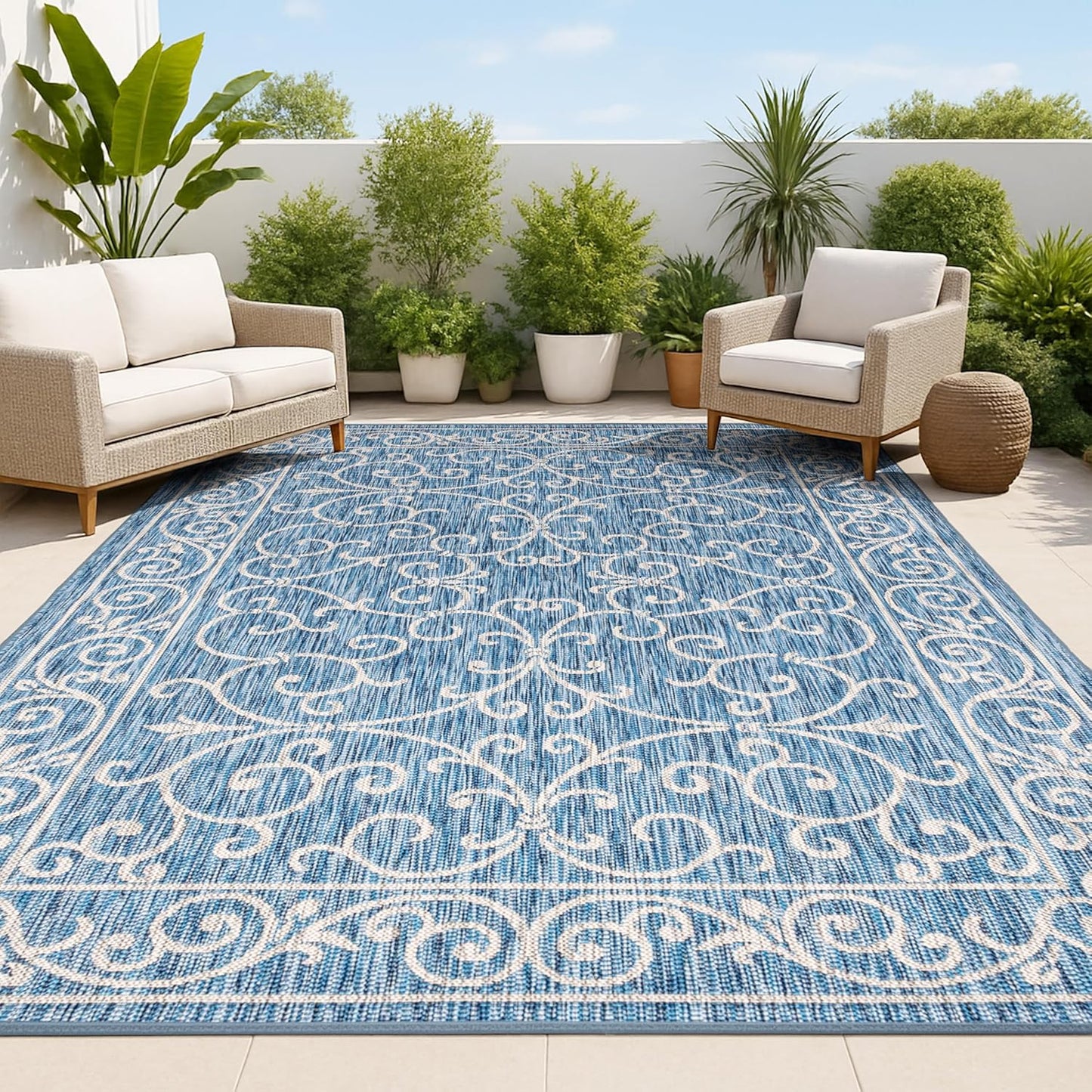JONATHAN Y Vintage Filigree Indoor Outdoor Area Rug 6X9 Navy/Gray, Charleston Textured Weave for Backyard, Patio, Porch, Easy-Cleaning, High Traffic, Pet-Friendly, Non-Shedding (SMB106D-6)