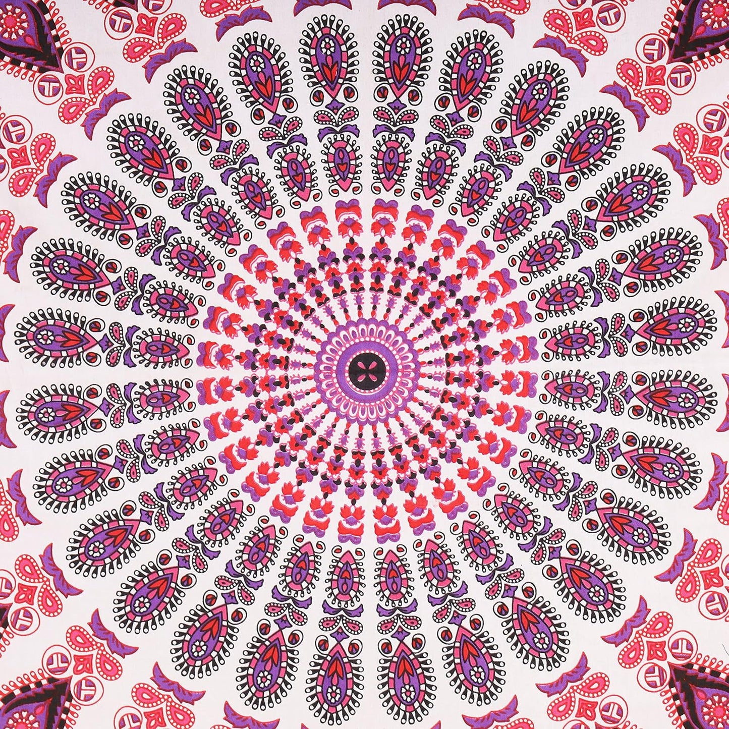 Bless International Handmade Indian hippie Bohemian Psychedelic Peacock Mandala Wall hanging College Dorm Beach Throws Table Cloth Bedding Tapestry (Pink Blue, Queen(84x90Inches)(215x230Cms))