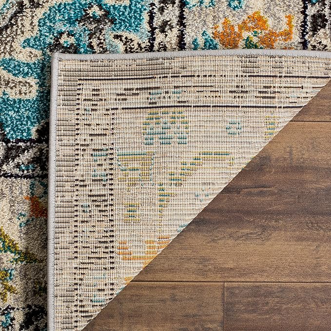 SAFAVIEH Monaco Collection Runner Rug - 2'2" x 22', Grey & Light Blue, Non-Shedding & Easy to Clean, Distressed Medallion Design, Ideal for Hallway, Foyer, Entryway, Kitchen, Bedroom (MNC243G)