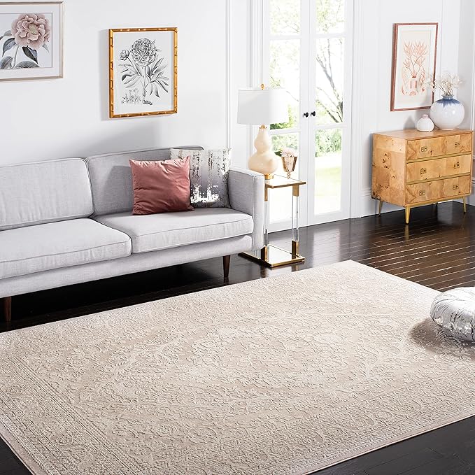 SAFAVIEH Area Rug 9x12 - Reflection Collection - Large - Beige & Cream, Non-Shedding & Easy Cleaning, Ideal for Living Room, Bedroom, Dining Space (RFT668A)