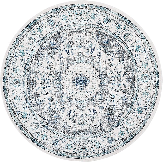 SAFAVIEH Evoke Collection Area Rug - 11' Round, Ivory & Grey, Shabby Chic Oriental Medallion Design, Non-Shedding & Easy to Clean, Ideal for Living Room, Bedroom, Dining Space (EVK220D)