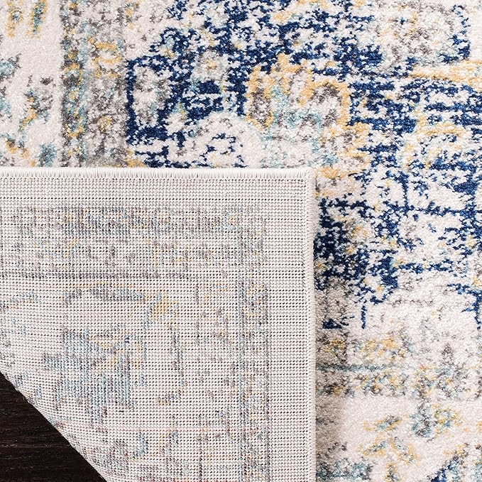 SAFAVIEH Evoke Collection Area Rug - 3' Square, Ivory & Blue, Shabby Chic Oriental Medallion Design, Non-Shedding & Easy to Clean, Ideal for Living Room, Bedroom, Dining Space (EVK220C)