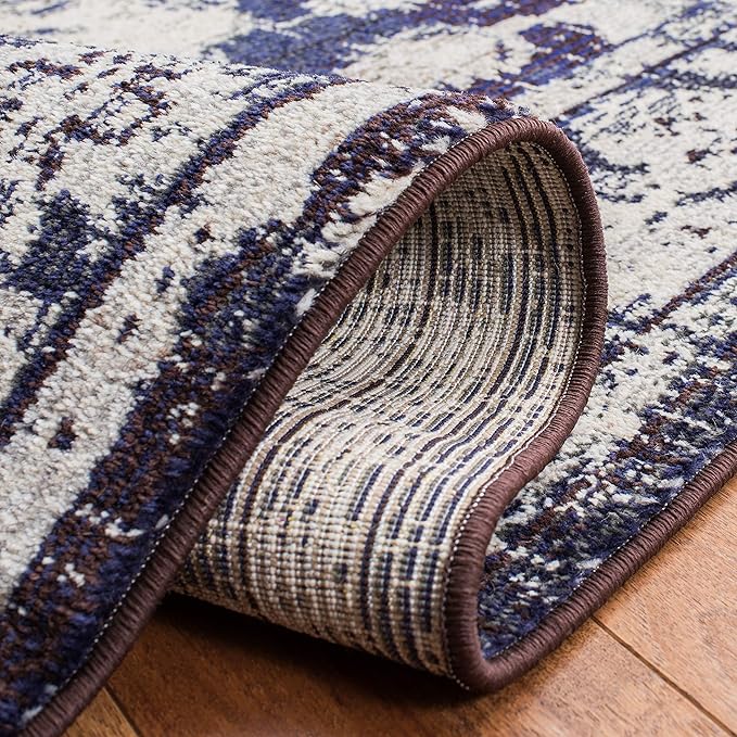 SAFAVIEH Monaco Collection Area Rug - 8' x 10', Ivory & Navy, Non-Shedding & Easy to Clean, Distressed Medallion Design, Ideal for Living Room, Bedroom, Dining Space (MNC243C)