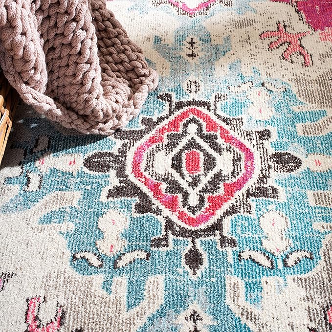 SAFAVIEH Monaco Collection Area Rug - 3' x 5', Pink & Multi, Non-Shedding & Easy to Clean, Distressed Medallion Design, Ideal for Living Room, Bedroom, Dining Space (MNC243D)