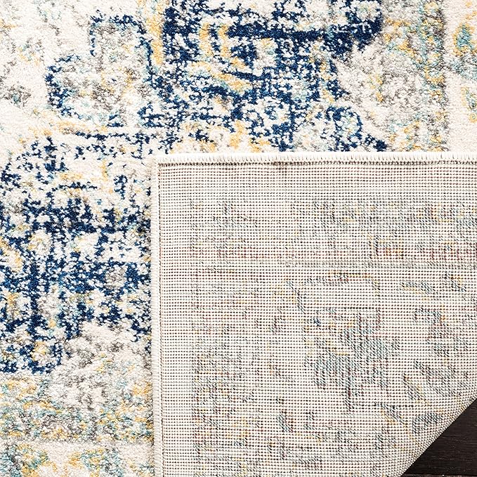 SAFAVIEH Evoke Collection Accent Rug - 2'2" x 5', Ivory & Blue, Shabby Chic Oriental Medallion Design, Non-Shedding & Easy to Clean, Ideal for Foyer, Kitchen, Entryway (EVK220C)