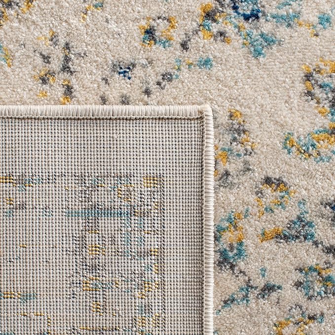 SAFAVIEH Evoke Collection Area Rug - 9' Square, Ivory & Blue, Shabby Chic Oriental Medallion Design, Non-Shedding & Easy to Clean, Ideal for Living Room, Bedroom, Dining Space (EVK220C)