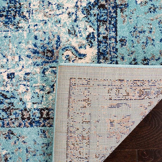 SAFAVIEH Evoke Collection Area Rug - 9' Square, Light Blue, Shabby Chic Oriental Medallion Design, Non-Shedding & Easy to Clean, Ideal for Living Room, Bedroom, Dining Space (EVK220E)