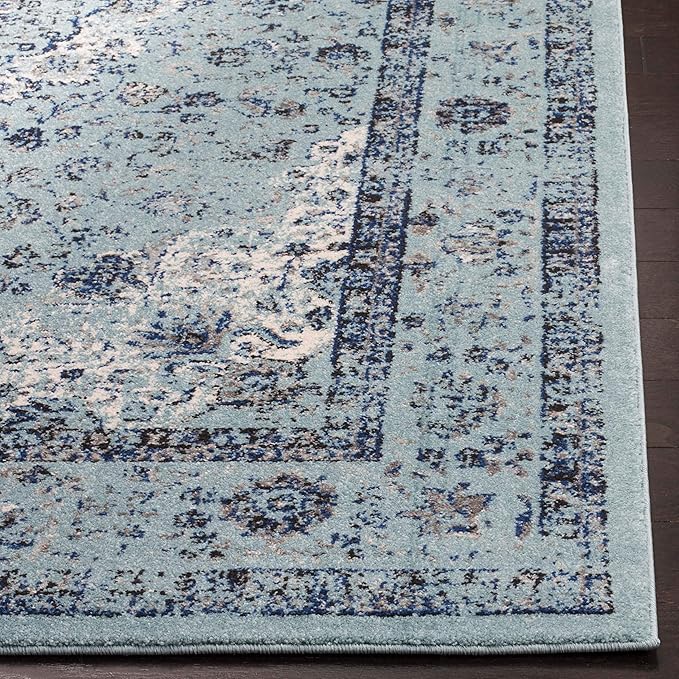 SAFAVIEH Evoke Collection Runner Rug - 2'2" x 15', Light Blue, Shabby Chic Oriental Medallion Design, Non-Shedding & Easy to Clean, Ideal for Hallway, Foyer, Kitchen, Entryway, Bedroom (EVK220E)