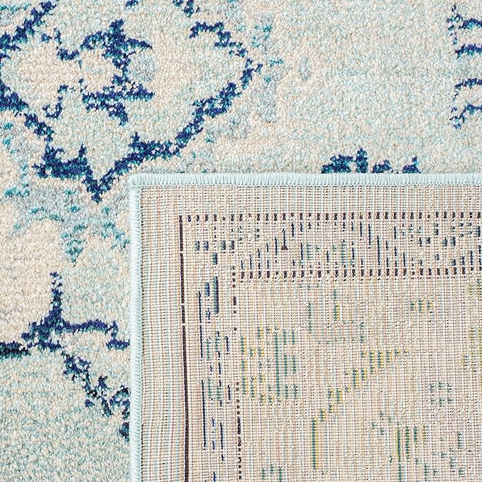 SAFAVIEH Monaco Collection Area Rug - 8' Square, Light Blue & Ivory, Non-Shedding & Easy Care, Ideal for High Traffic Areas in Living Room, Bedroom, Home Office, Dining Space (MNC243K-8SQ)