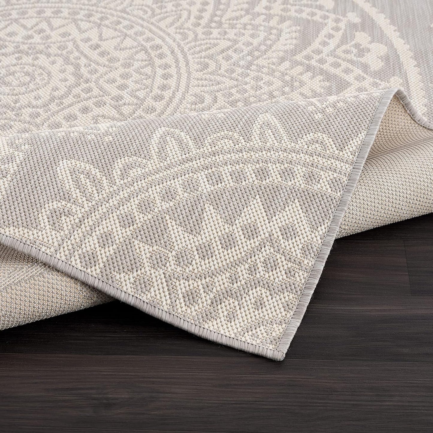 CAMILSON Outdoor Rug 8x10 Modern Area Rugs for Indoor and Outdoor Patios and Porches - Waterproof, Washable, Non-Shedding, Easy-to-Clean Outside Carpet (8 x 10, Medallion - Grey/White)