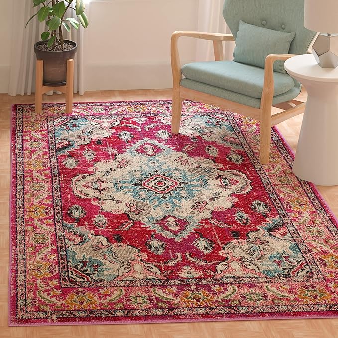 SAFAVIEH Monaco Collection Area Rug - 2'2" x 4', Pink & Multi, Non-Shedding & Easy to Clean, Distressed Medallion Design, Ideal for Front Door, Kitchen, Entryway, Accent Space (MNC243D)