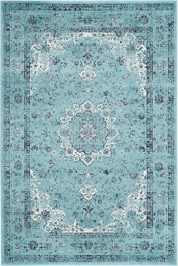 SAFAVIEH Area Rug 4x6 - Evoke Collection - Light Blue, Shabby Chic Oriental Medallion Design, Non-Shedding & Easy to Clean, Ideal for Living Room, Bedroom, Dining Space (EVK220E)