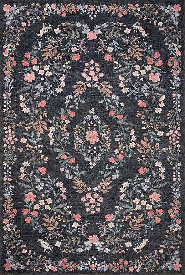 Loloi Rifle Paper Co. Maison Collection MAO-04 Tuileries Black 3'-9" x 5'-6", .19" Pile Height, Accent Rug