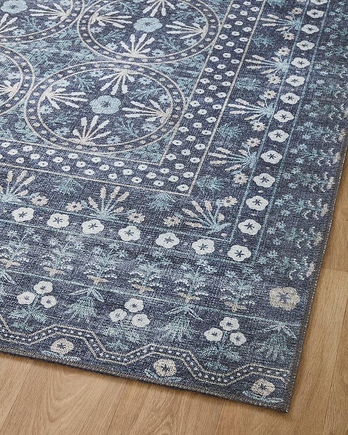 Loloi Rifle Paper Co. Maison Collection MAO-03 Rosette Blue 2'-0" x 5'-0", .19" Pile Height, Accent Rug