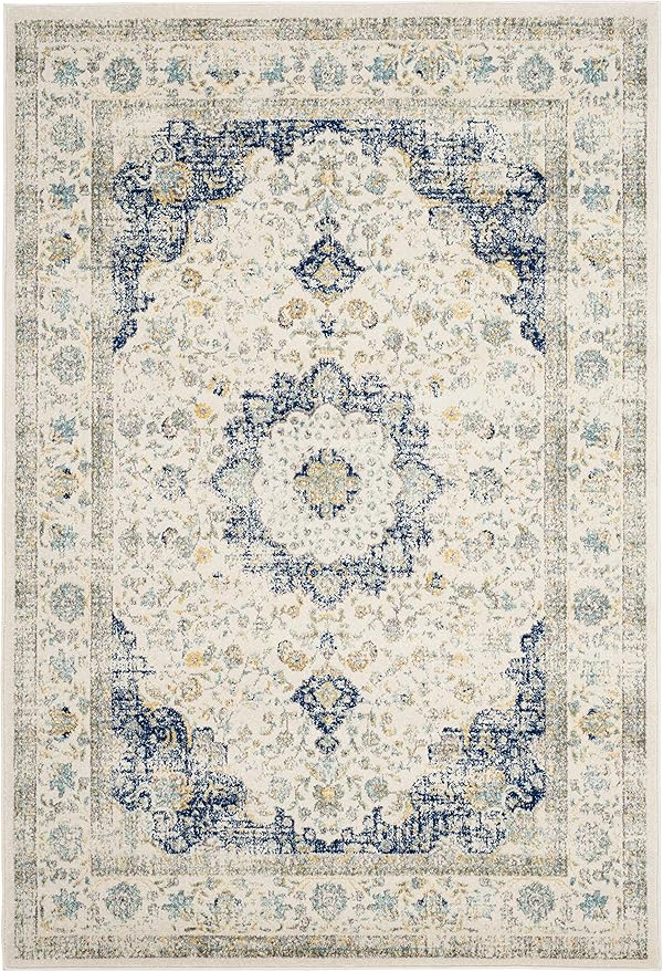 SAFAVIEH Area Rug 12x18 - Evoke Collection - Large - Ivory & Blue, Shabby Chic Oriental Medallion Design, Non-Shedding & Easy to Clean, Ideal for Living Room, Bedroom, Dining Space (EVK220C)