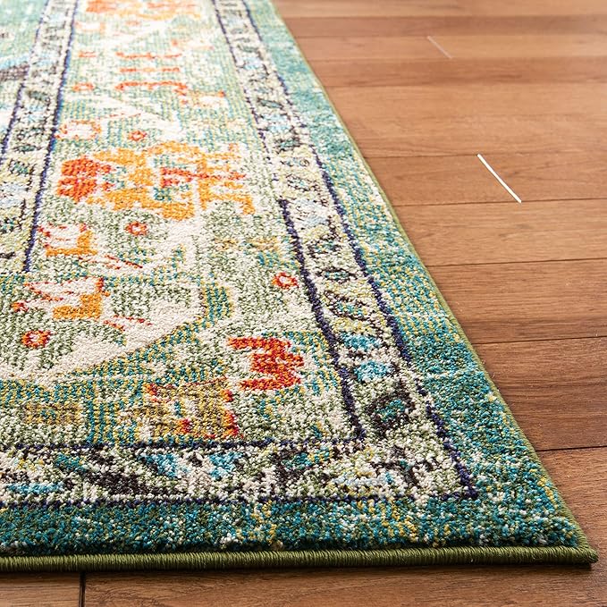 SAFAVIEH Monaco Collection Runner Rug - 2'2" x 16', Forest Green & Light Blue, Non-Shedding & Easy to Clean, Distressed Medallion Design, Ideal for Hallway, Foyer, Entryway, Kitchen, Bedroom (MNC243F)