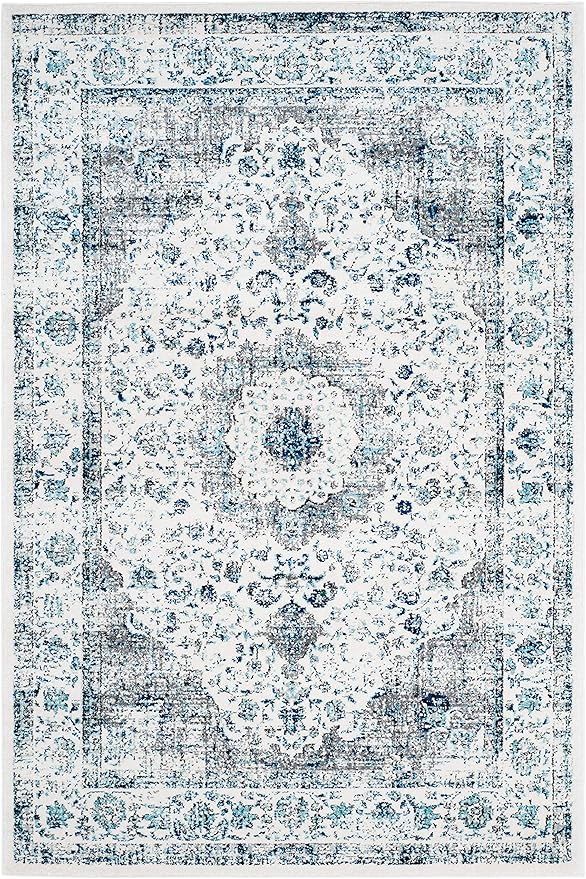 SAFAVIEH Area Rug 4x6 - Evoke Collection - Ivory & Grey, Shabby Chic Oriental Medallion Design, Non-Shedding & Easy to Clean, Ideal for Living Room, Bedroom, Dining Space (EVK220D)