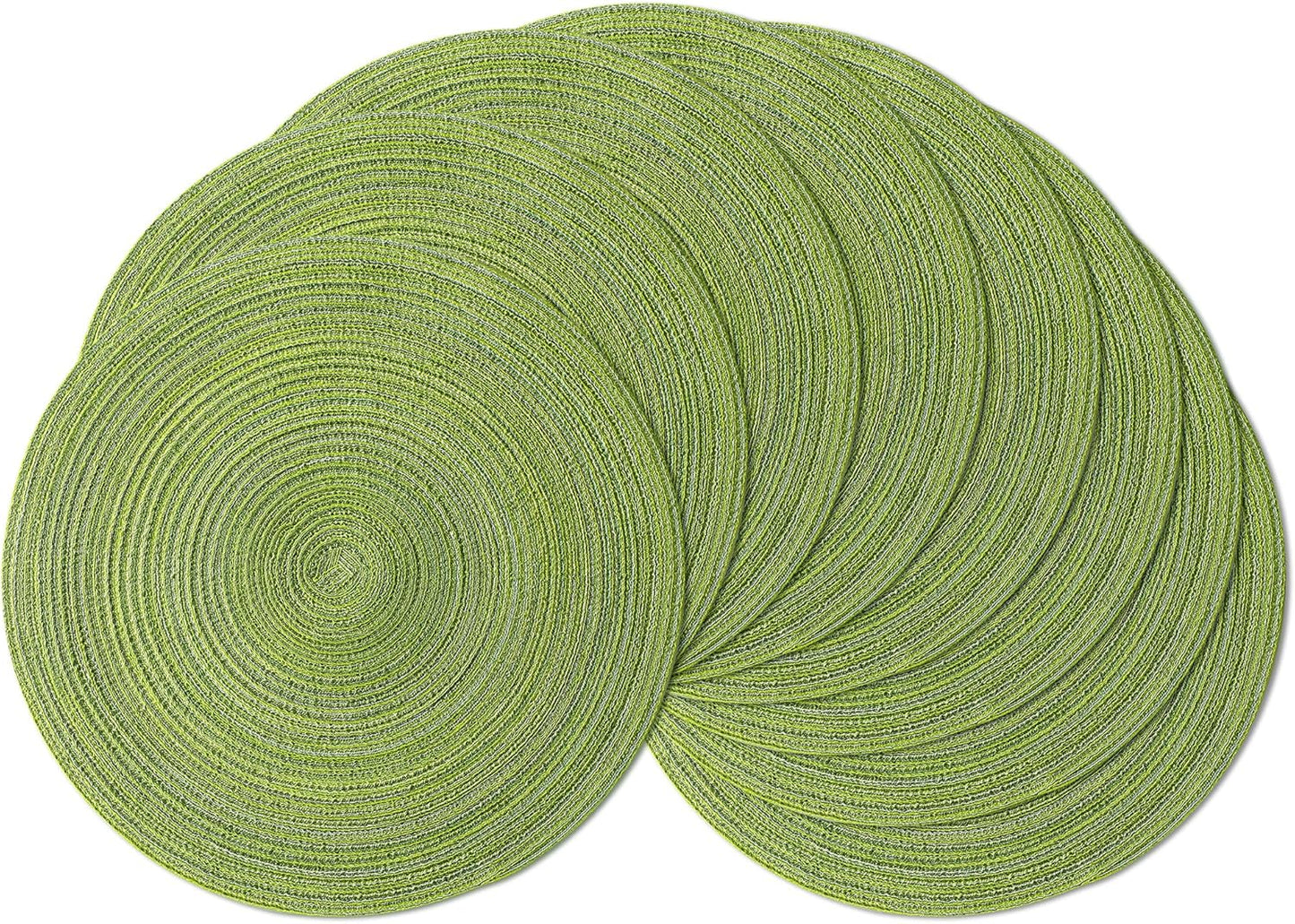 Leetaltree Round Placemats Heat and Slip Resistant Cotton Table Mats, Washable Bohemian Placemats for Dining Tables (Sage Green, Set of 8)