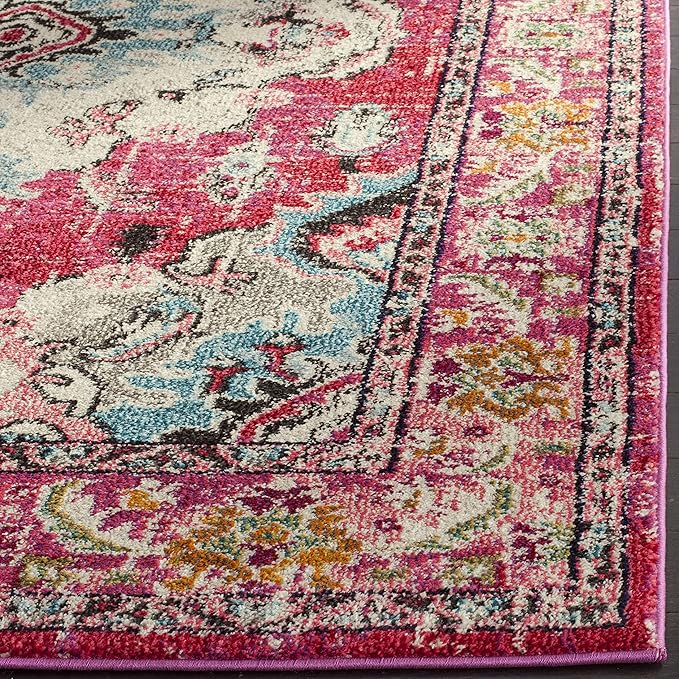 SAFAVIEH Monaco Collection Area Rug - 10' x 14', Pink & Multi, Non-Shedding & Easy to Clean, Distressed Medallion Design, Ideal for Living Room, Bedroom, Dining Space (MNC243D)