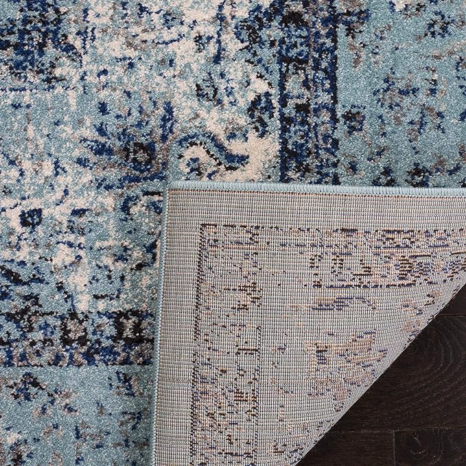 SAFAVIEH Evoke Collection Runner Rug - 2'2" x 15', Light Blue, Shabby Chic Oriental Medallion Design, Non-Shedding & Easy to Clean, Ideal for Hallway, Foyer, Kitchen, Entryway, Bedroom (EVK220E)