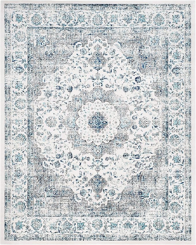 SAFAVIEH Area Rug 9x12 - Evoke Collection - Large - Ivory & Grey, Shabby Chic Oriental Medallion Design, Non-Shedding & Easy to Clean, Ideal for Living Room, Bedroom, Dining Space (EVK220D)