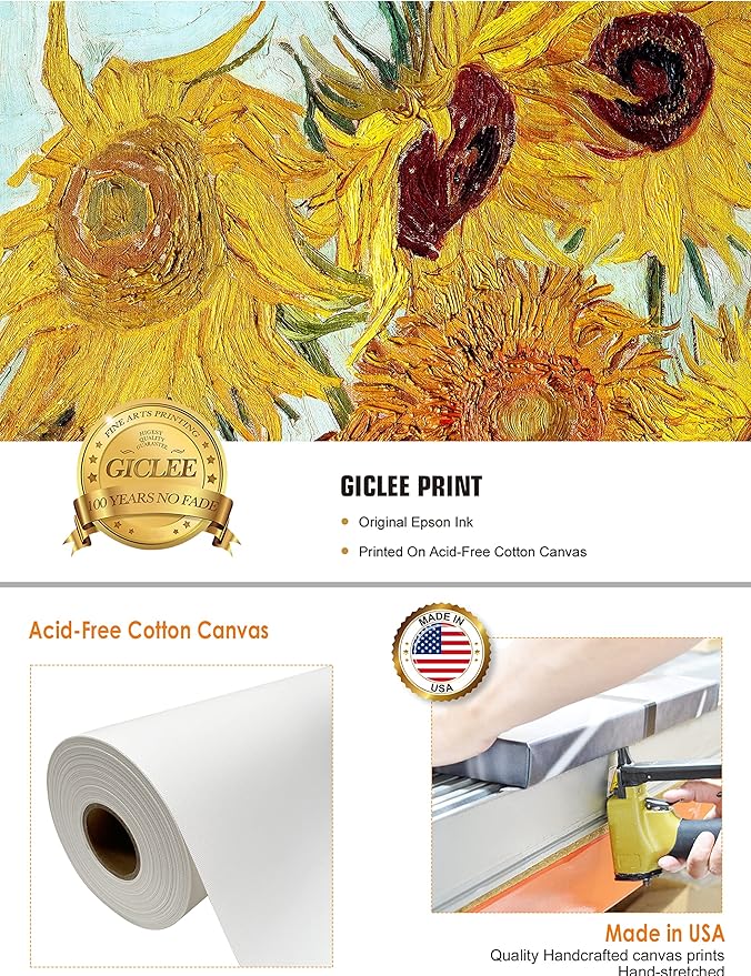DECORARTS - Twelve Sunflowers, Vincent Van Gogh Art Reproduction. Giclee Canvas Prints Wall Art for Home Decor 30x24