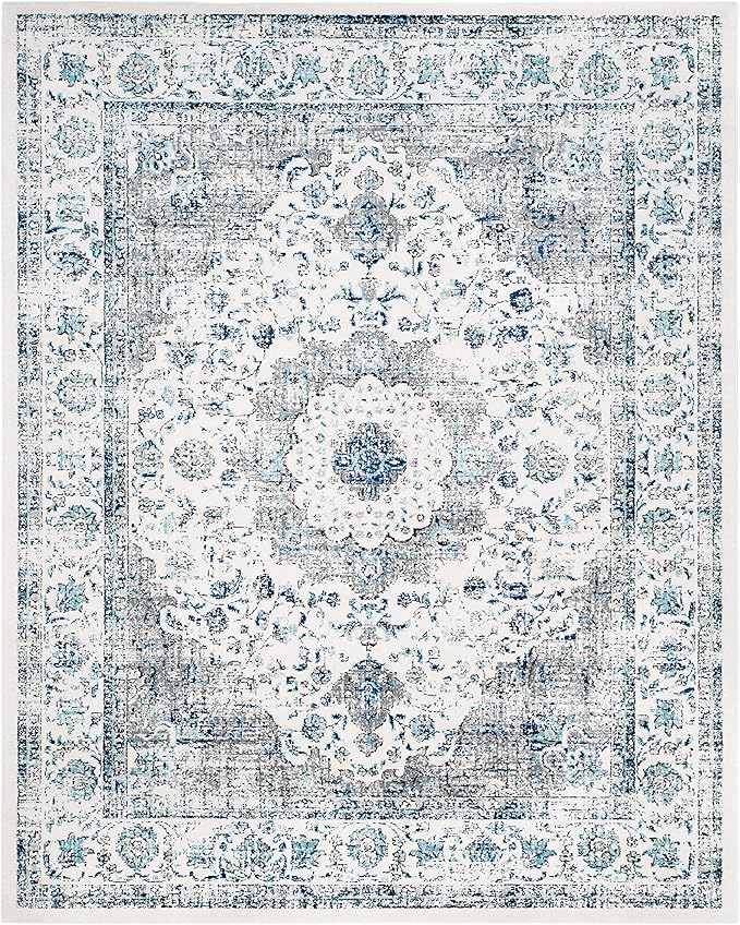 SAFAVIEH Area Rug 10x14 - Evoke Collection - Large - Ivory & Grey, Shabby Chic Oriental Medallion Design, Non-Shedding & Easy to Clean, Ideal for Living Room, Bedroom, Dining Space (EVK220D)