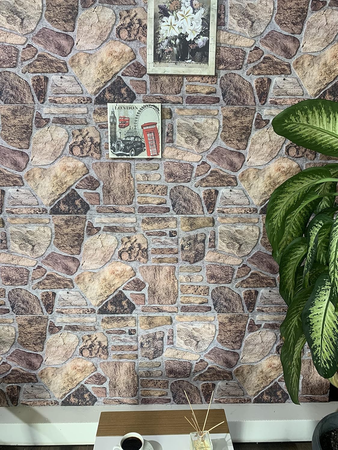 Dundee Deco 3D Wall Panels - Cladding Shades of Brown Grey Stone Look Wall Paneling, Styrofoam Facing for Interior and Exterior Applications, DIY, Sample, Size 10 x 10 in.