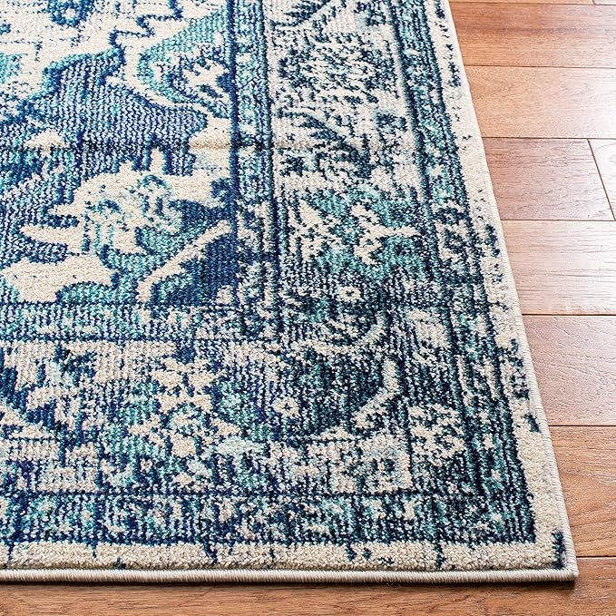 SAFAVIEH Monaco Collection Runner Rug - 2'2" x 6', Ivory & Blue, Non-Shedding & Easy to Clean, Distressed Medallion Design, Ideal for Hallway, Kitchen Foyer, Entryway (MNC243A)