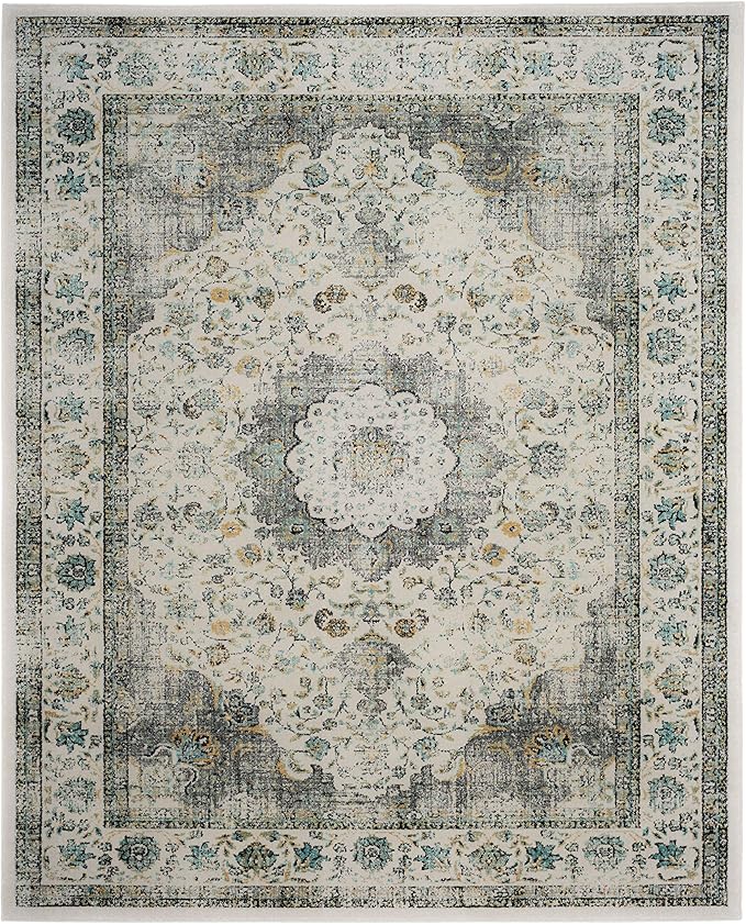 SAFAVIEH Area Rug 10x14 - Evoke Collection - Large - Grey & Gold, Shabby Chic Oriental Medallion Design, Non-Shedding & Easy to Clean, Ideal for Living Room, Bedroom, Dining Space (EVK220B)