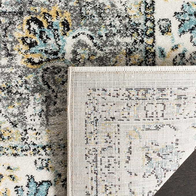 SAFAVIEH Area Rug 4x6 - Evoke Collection - Grey & Gold, Shabby Chic Oriental Medallion Design, Non-Shedding & Easy to Clean, Ideal for Living Room, Bedroom, Dining Space (EVK220B)
