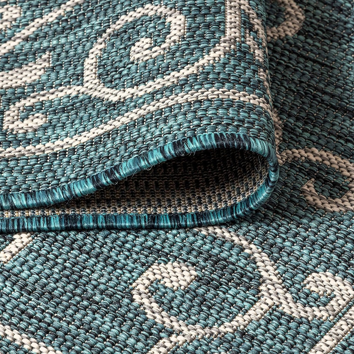 JONATHAN Y Vintage Filigree Indoor Outdoor Octagon Area Rug 5 Ft Teal/Gray, Charleston Textured Weave for Backyard, Patio, Porch, Easy-Cleaning, High Traffic, Pet-Friendly, Non-Shedding SMB106F-5TGN