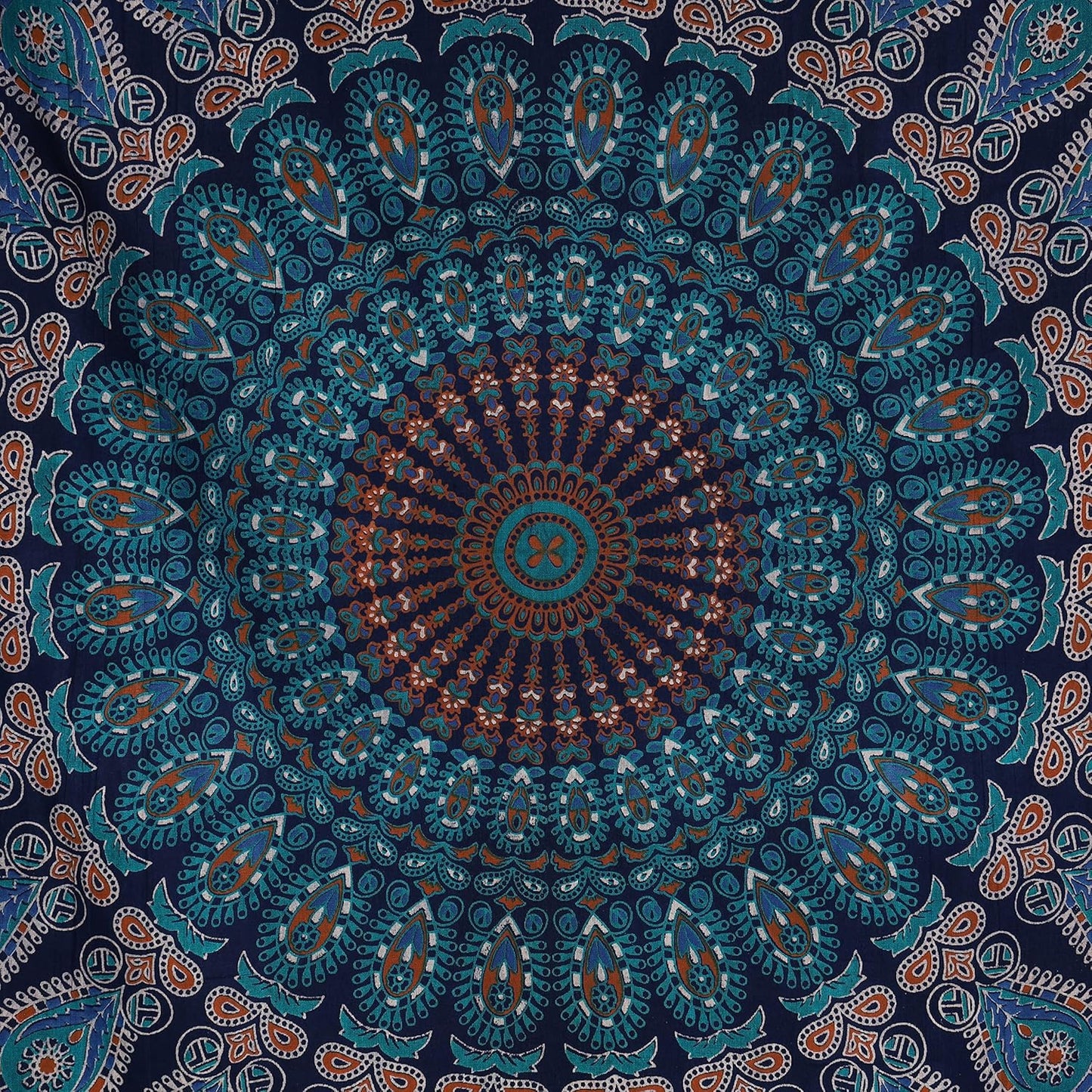 Bless International Handmade Indian hippie Bohemian Psychedelic Peacock Mandala Wall hanging College Dorm Beach Throws Table Cloth Bedding Tapestry (Blue Green, Poster(30x40Inches)(76x101cms))