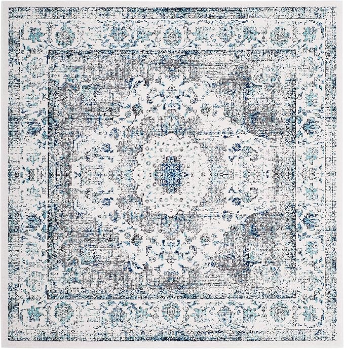 SAFAVIEH Evoke Collection Area Rug - 11' Square, Ivory & Grey, Shabby Chic Oriental Medallion Design, Non-Shedding & Easy to Clean, Ideal for Living Room, Bedroom, Dining Space (EVK220D)