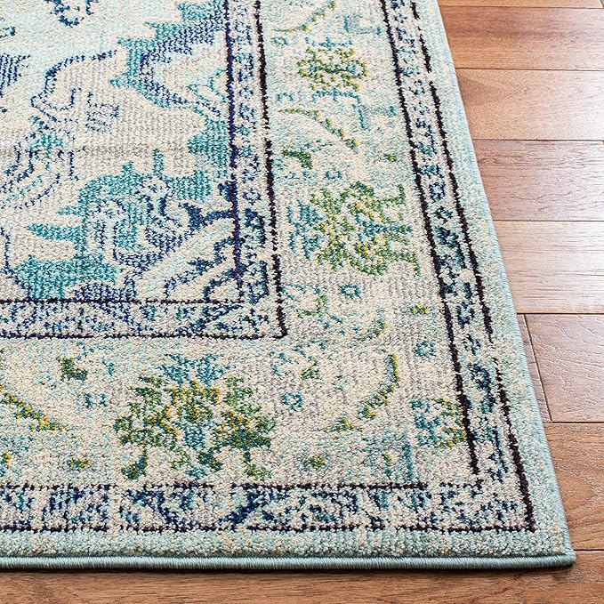 SAFAVIEH Monaco Collection Runner Rug - 2'2" x 6', Light Blue & Ivory, Non-Shedding & Easy Care, Ideal for High Traffic Areas in Living Room, Hallway, Foyer, Bedroom (MNC243K-26)