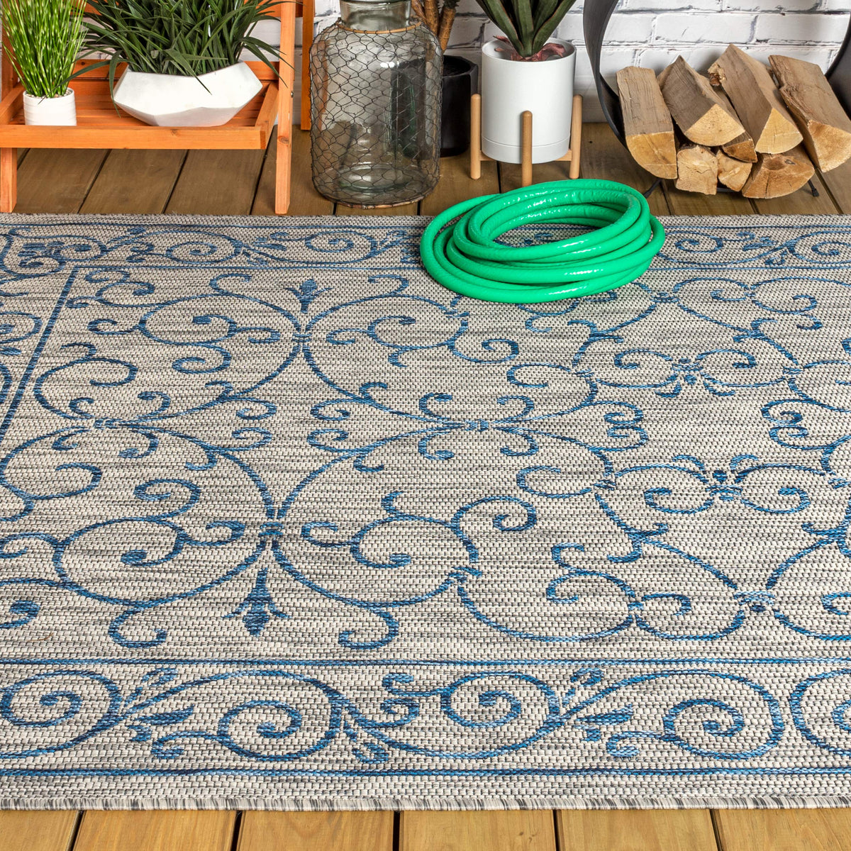 Vintage Filigree Indoor Outdoor Area Rug 8X10 Gray