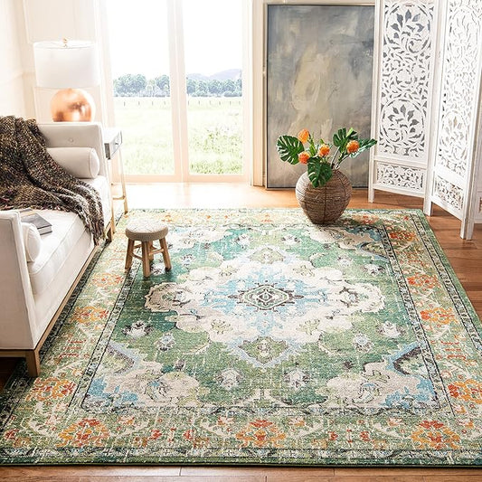 SAFAVIEH Monaco Collection Accent Rug - 2' x 3', Forest Green & Light Blue, Boho Medallion Distressed Design, Non-Shedding & Easy Care, Ideal for High Traffic Areas in Living Room, Bedroom (MNC243F-2)